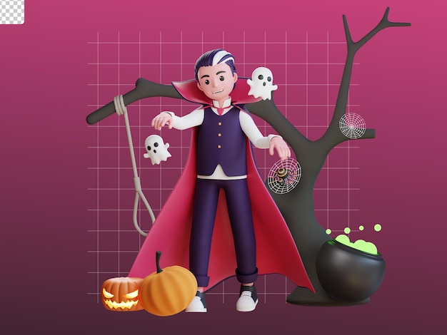 PSD personnage 3d halloween vampire illustration peur marcher avec fantôme