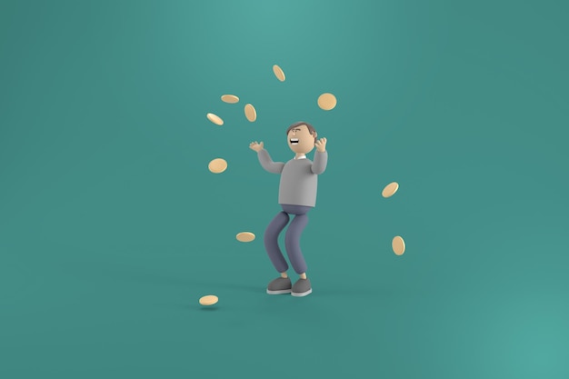Personnage 3D jeune homme avec concept d'entreprise