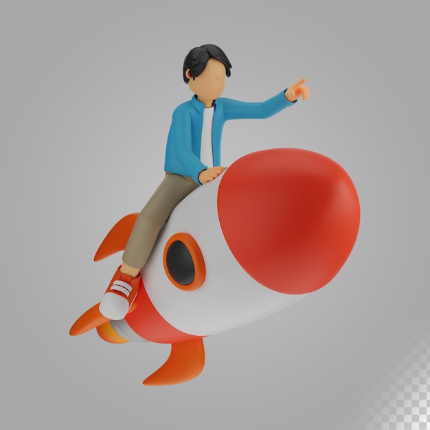 Personnage 3D Man Ride a Rocket