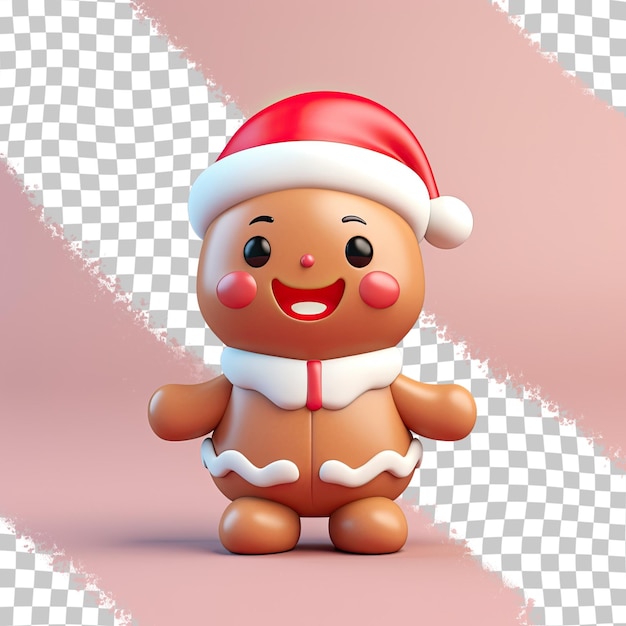 Personnage 3d Portant Un Chapeau De Père Noël Rouge Joyeux Pain D'épice Amusant Décoration De Noël Bonbon Sucré Hiver Garçon Avec Glaçage Ajout Amusant Sur Fond Transparent