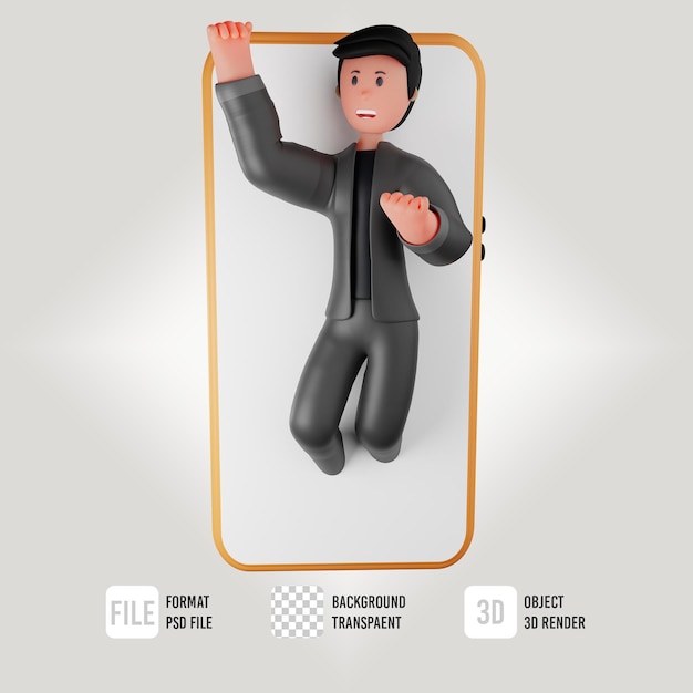 Personnage D'affaires Masculin 3d Heureux Avec L'icône Du Téléphone Portable