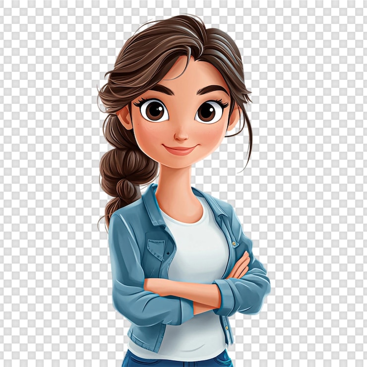 PSD personnage animé d'une jeune fille isolée sur un fond transparent