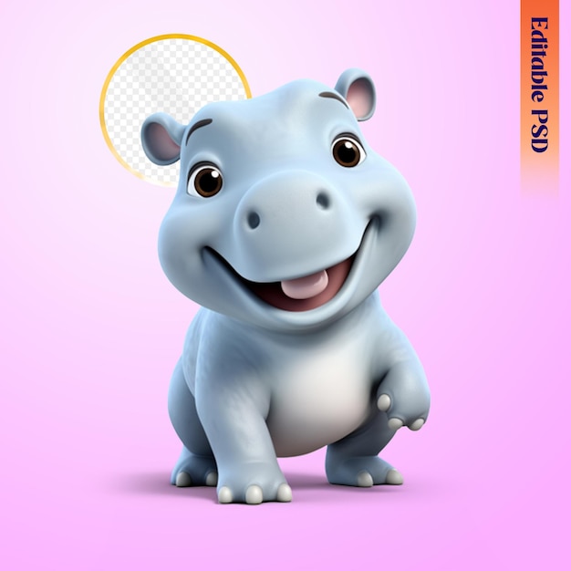 PSD le personnage de baby cute hippo est rendu en 3d.