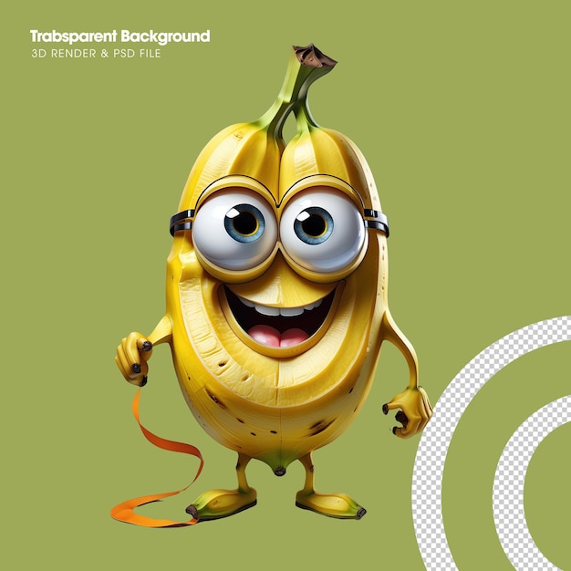 PSD un personnage de banane heureux en 3d