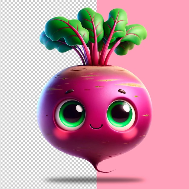 PSD personnage de betterave 3d souriant heureux mignon et en bonne santé sur un fond transparent