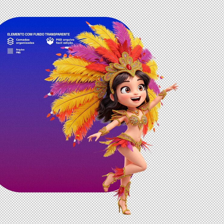 PSD un personnage de carnaval 3d vibrant avec des costumes festifs et des détails colorés pour la célébration du carnaval