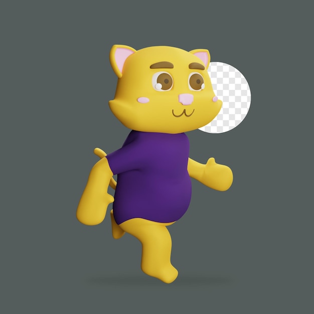 PSD personnage de chat mignon de rendu 3d en cours d'exécution