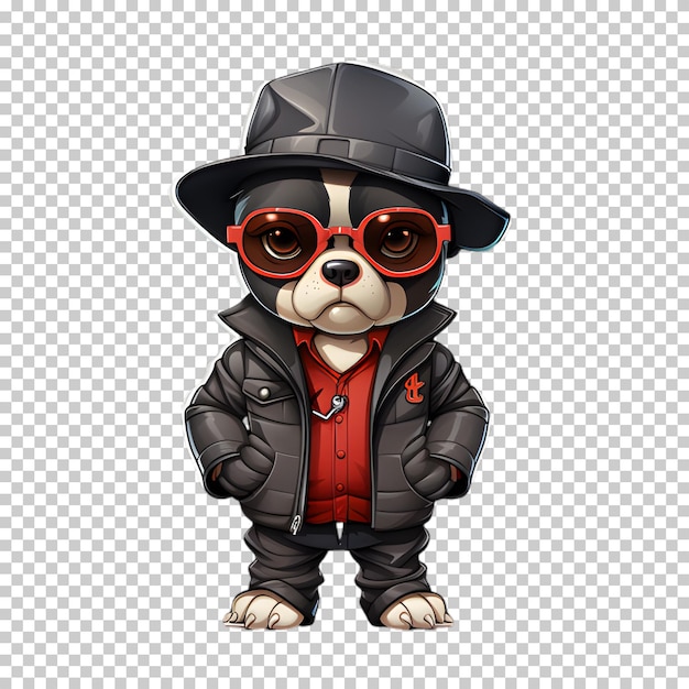 PSD personnage de chien portant une veste et un chapeau style dessin animé arrière-plan transparent