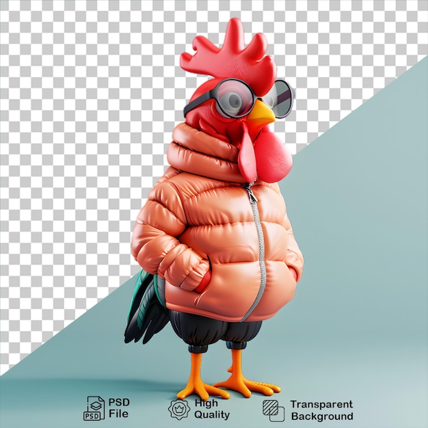 PSD un personnage de coq 3d isolé sur un fond transparent comprend un fichier png