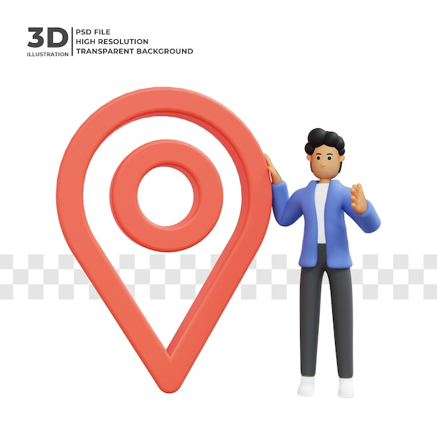 Personnage de dessin animé 3D avec icône de localisation Psd Premium