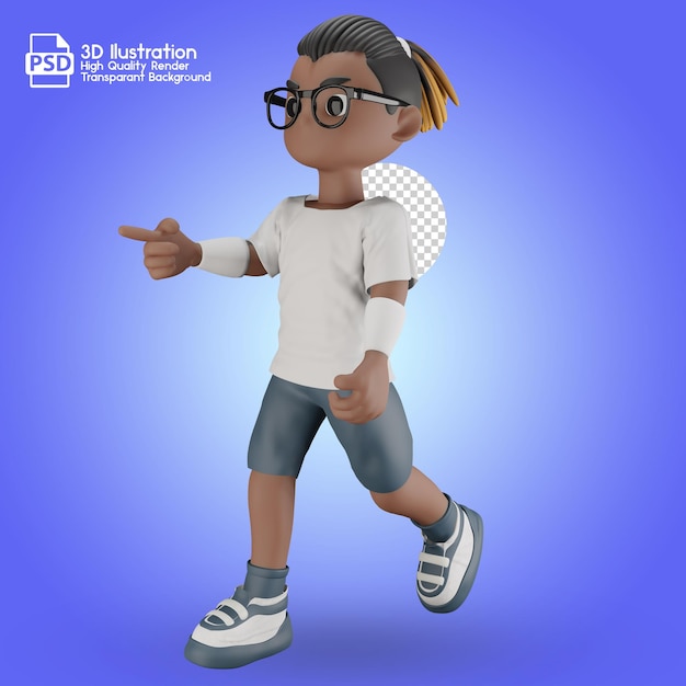 Personnage de dessin animé 3D pose avec des lunettes
