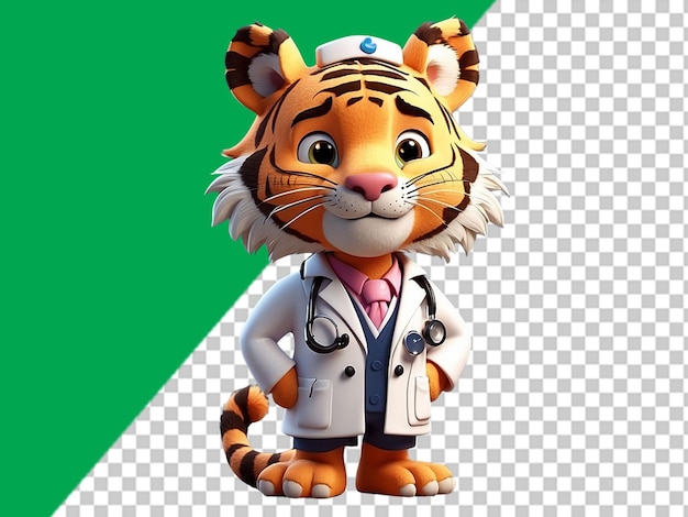 PSD un personnage de dessin animé en 3d d'un tigre portant un uniforme de médecin