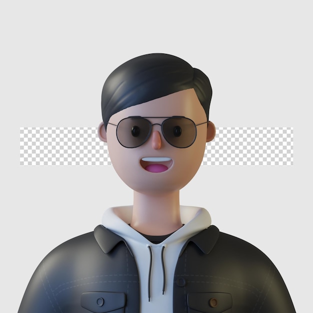 Personnage de dessin animé 3D avec veste en jean isolé en rendu 3D
