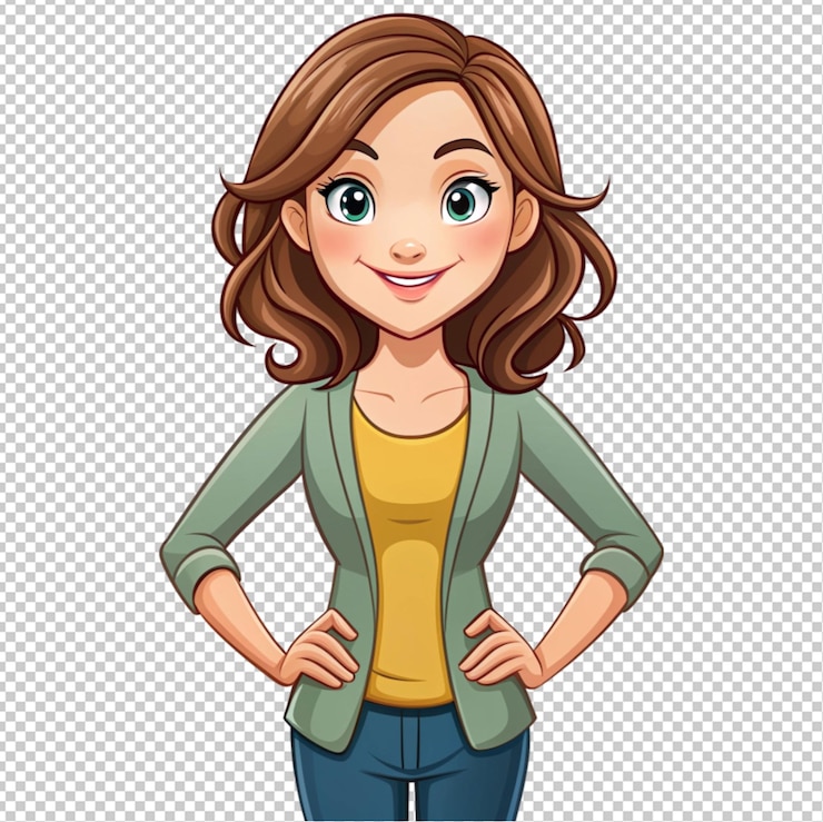 PSD personnage de dessin animé amusant femme sur fond transparent