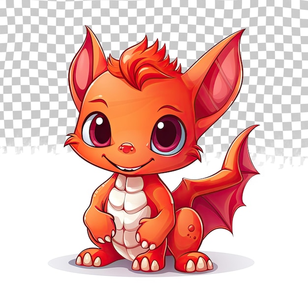 PSD personnage de dessin animé de dragon dragon rouge mignon qui marche emoticon autocollant avec émotion positive vecteur il