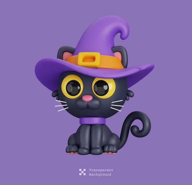 PSD personnage de dessin animé drôle d'halloween chat sorcière isolé illustration de rendu 3d