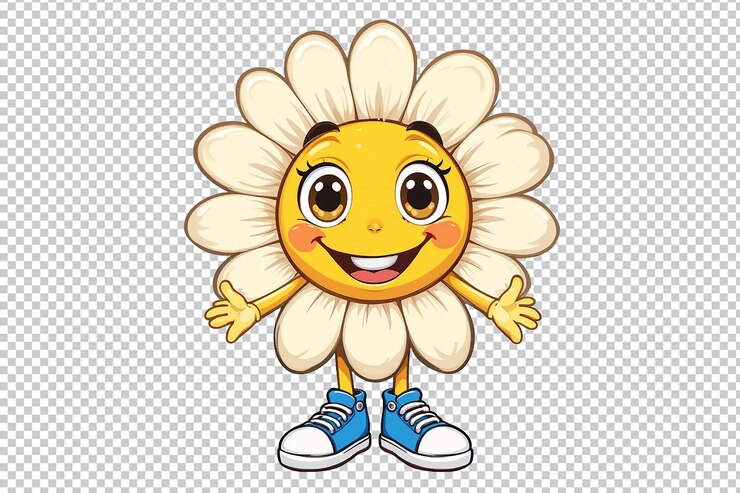 PSD un personnage de dessin animé d'une fleur sur un fond transparent