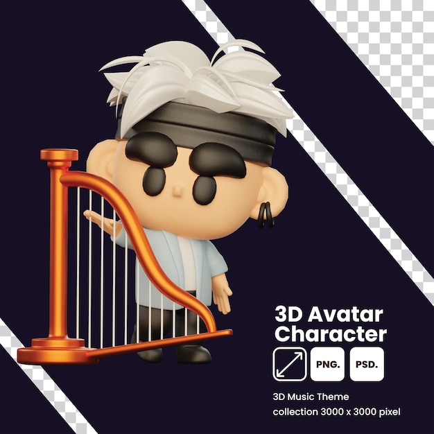 PSD un personnage de dessin animé avec une harpe dorée sur la couverture