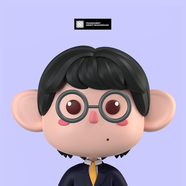 Personnage de dessin animé d'homme d'affaires avatar mignon 3d isolé