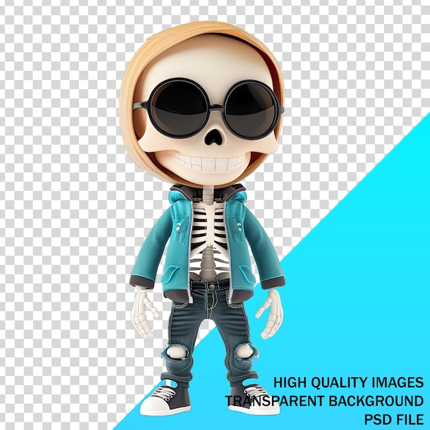 PSD un personnage de dessin animé avec une image d'un crâne et des lunettes
