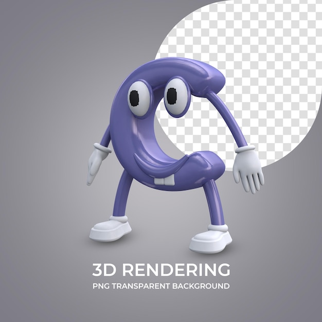 Personnage de dessin animé Lettre C rendu 3d fond transparent isolé