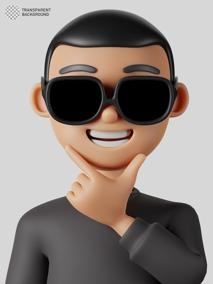 PSD un personnage de dessin animé avec des lunettes de soleil et un sourire