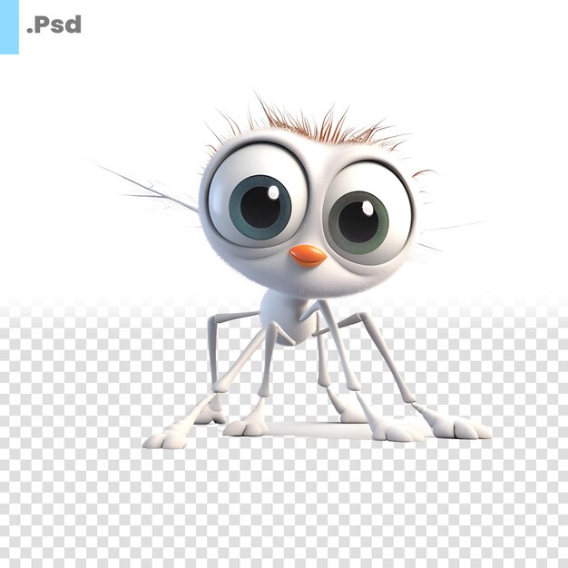 PSD personnage de dessin animé d'une mouche avec les yeux et la bouche regardant le modèle psd de la caméra