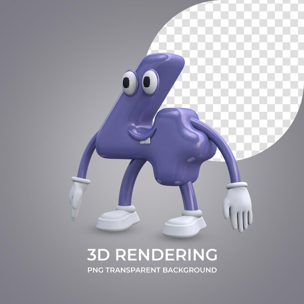 Personnage De Dessin Animé Numéro 4 Rendu 3d Fond Transparent Isolé