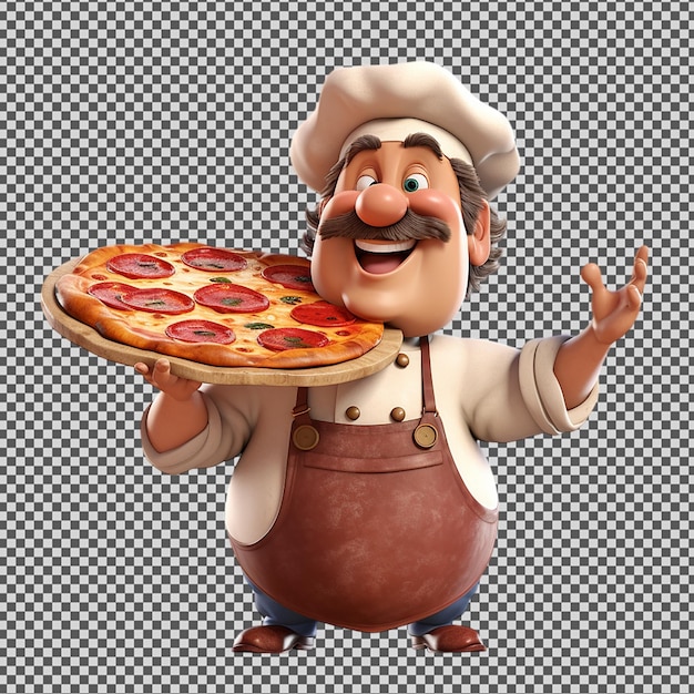 PSD un personnage de dessin animé avec une pizza sur son assiette
