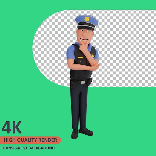 PSD le personnage de dessin animé de policier de rendu de modèle 3d pensait