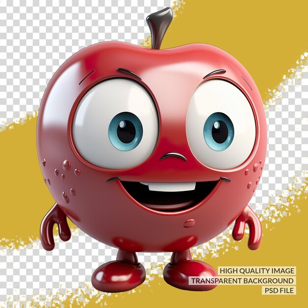 PSD personnage de dessin animé de pomme 3d clipart png transparent arrière-plan isolé