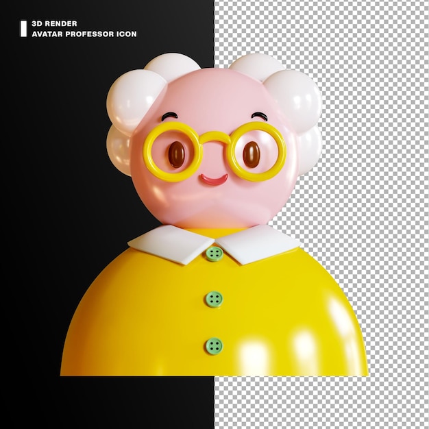 Personnage de dessin animé de professeur d'avatar 3d avec des lunettes et une veste jaune