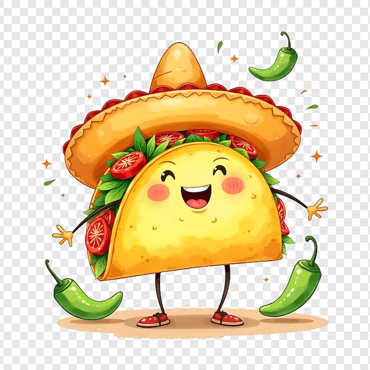 PSD un personnage de dessin animé avec un sombrero sur la tête et des légumes verts