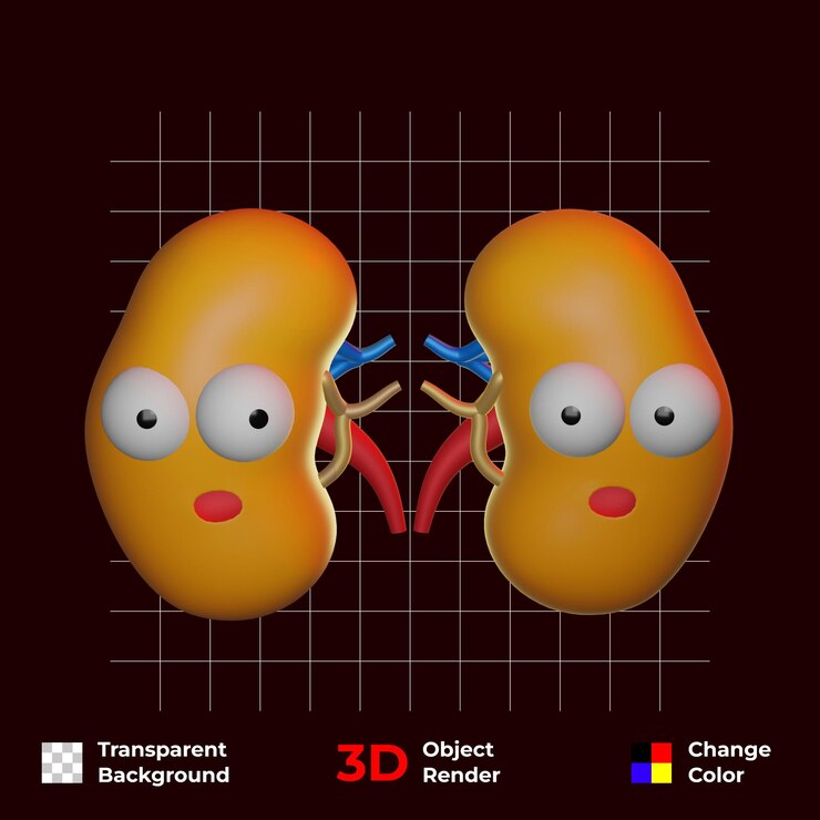 PSD personnage drôle 3d gratuit des organes internes des reins humains fond transparent et changement de couleur psd