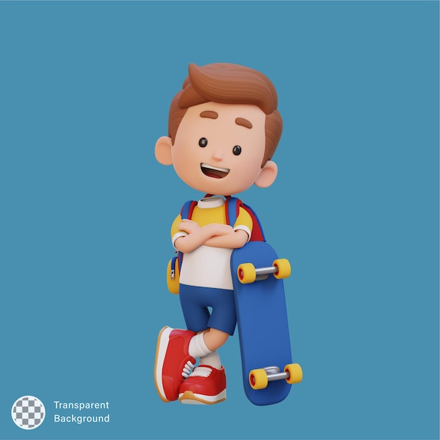 PSD un personnage d'enfant en 3d sur un skateboard