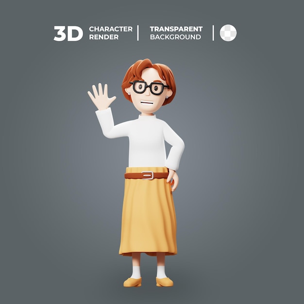 Personnage Enseignant Féminin 3d Dire Bonjour