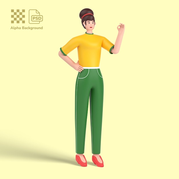 PSD personnage féminin 3d montrant une belle pose de geste