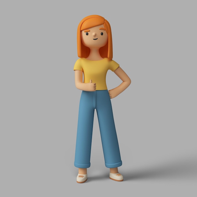 PSD personnage féminin 3d montrant les pouces vers le haut