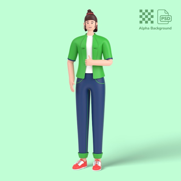 Personnage féminin 3d montrant un signe ou un geste