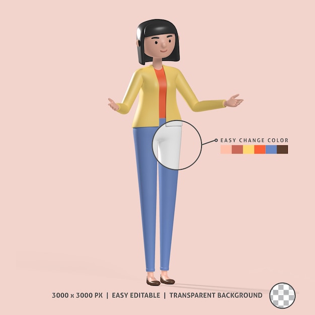 PSD personnage féminin 3d parlant rendu 3d illustration parlante