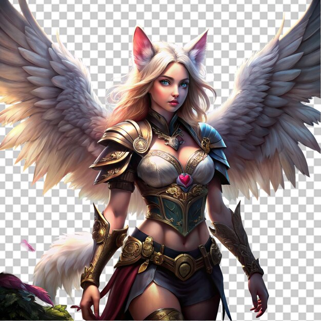 PSD personnage féminin fantastique et courageux avec des ailes d'animal