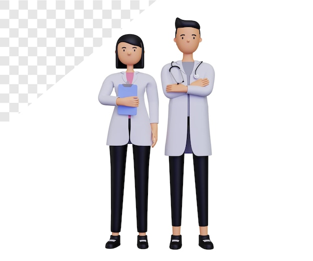 personnage de femme médecin 3d et médecin de sexe masculin