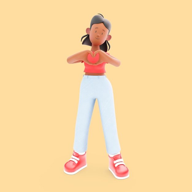 Personnage de fille en forme de coeur