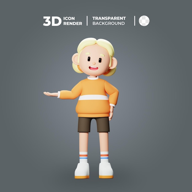 Personnage De Fille Mignonne 3d Montrant à Droite