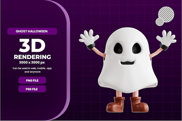 PSD le personnage d'halloween fantôme 3d lève les deux mains