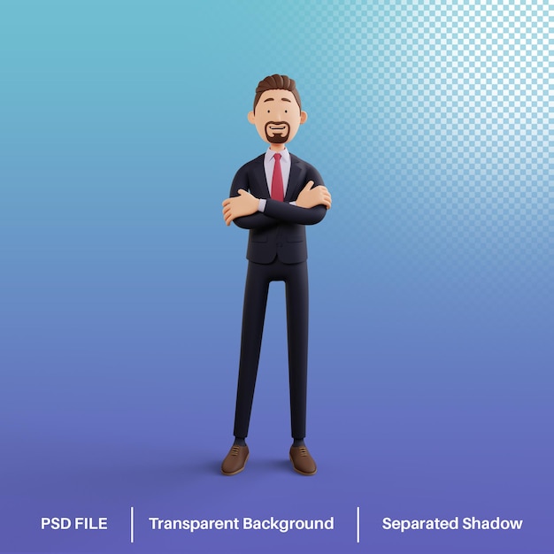 Personnage d'homme d'affaires 3D bras croisé premium Psd