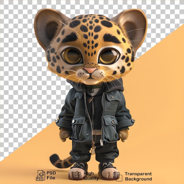 PSD le personnage de léopard 3d isolé sur un fond transparent inclut un fichier png