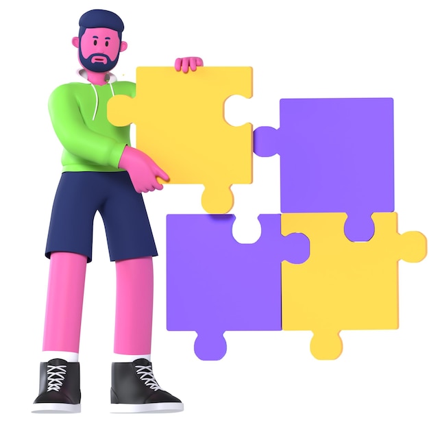 PSD personnage masculin en 3d agence pièce de solution de puzzle