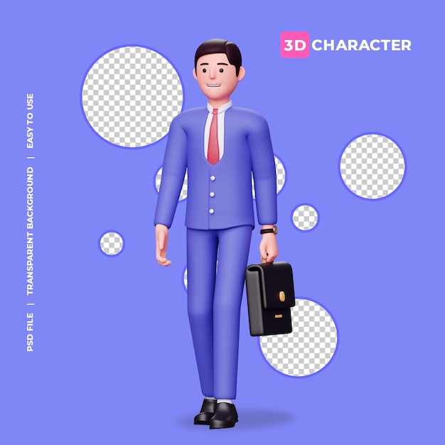 Personnage Masculin 3d Apportant Une Mallette Avec Un Fond Transparent