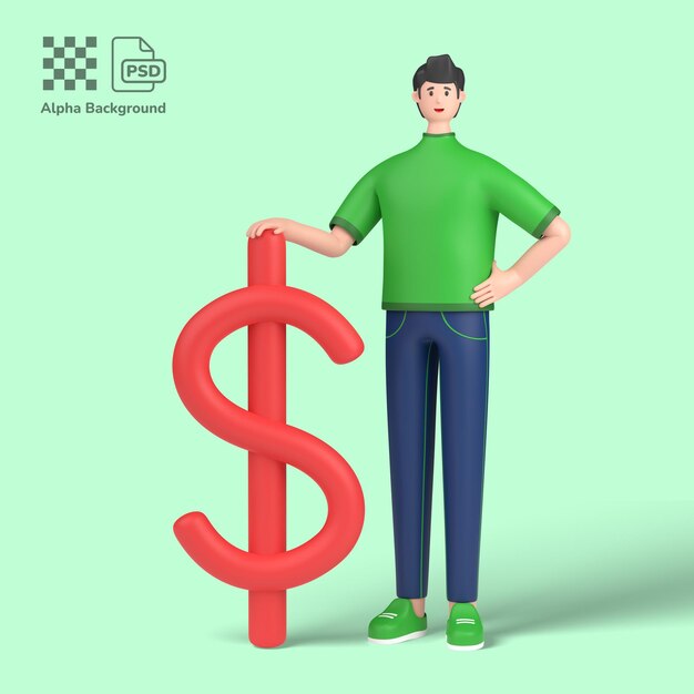 Personnage Masculin 3d Debout Avec Le Signe Dollar